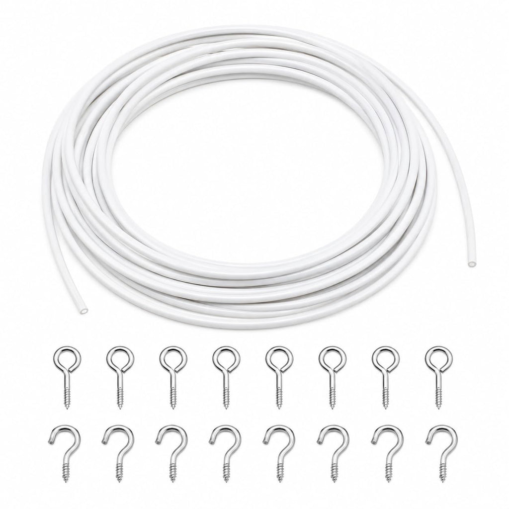 Net Curtain Wire with Hooks & Eyes – 4m