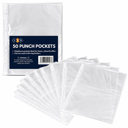 A4 Clear Punched Pockets – Pack of 50