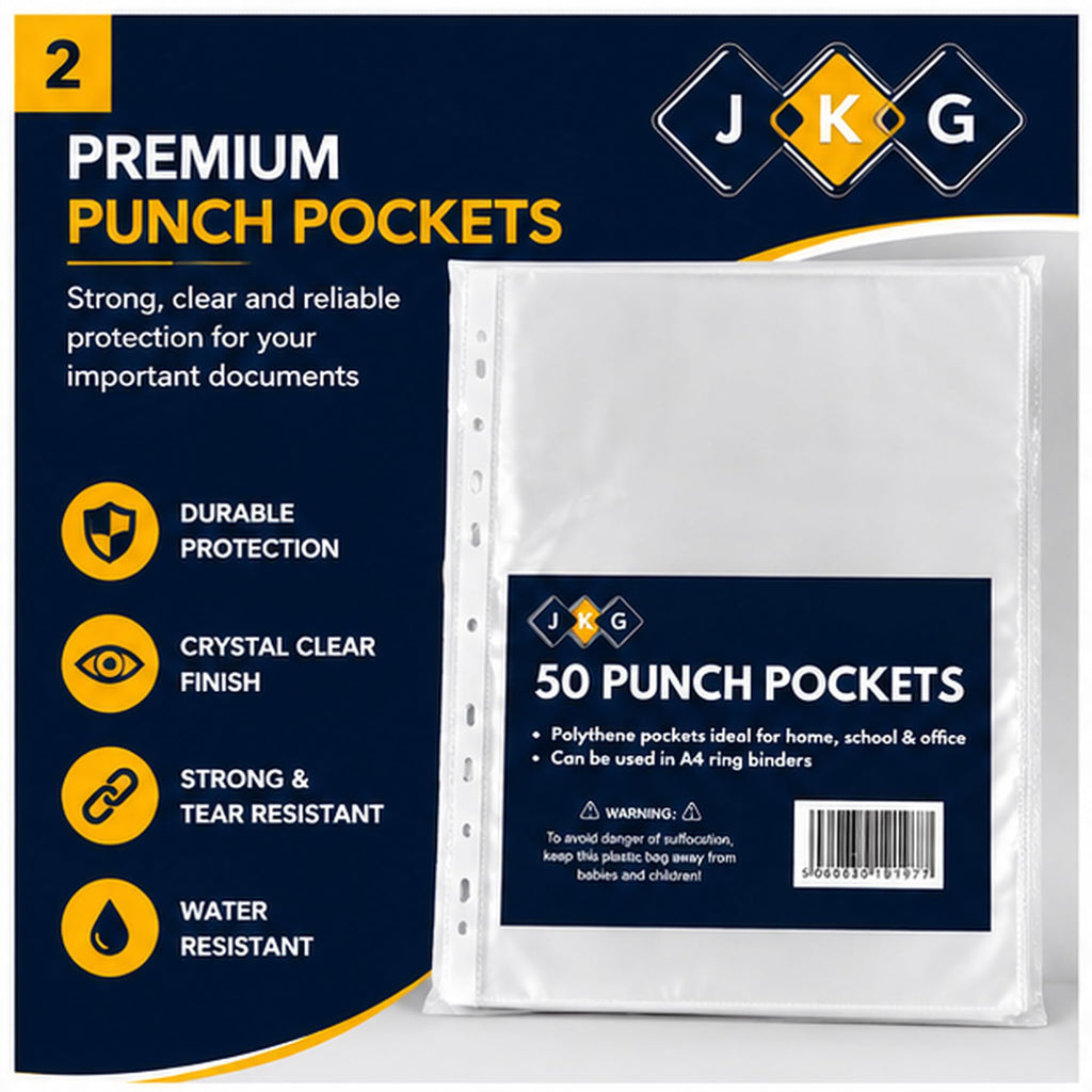 A4 Clear Punched Pockets – Pack of 50