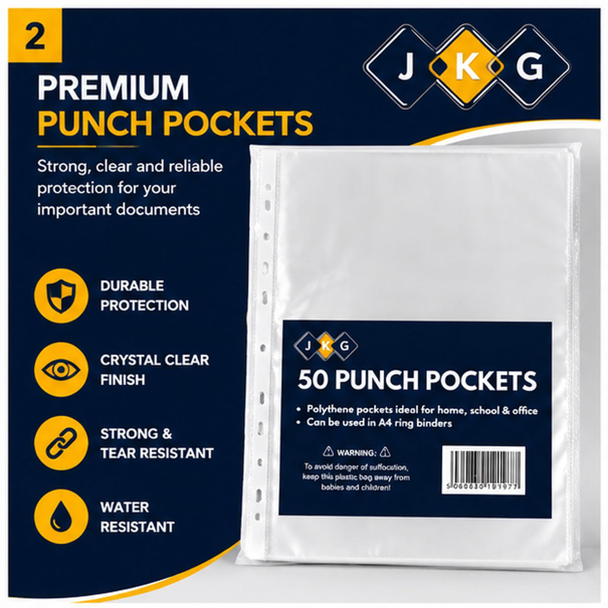 A4 Clear Punched Pockets – Pack of 50