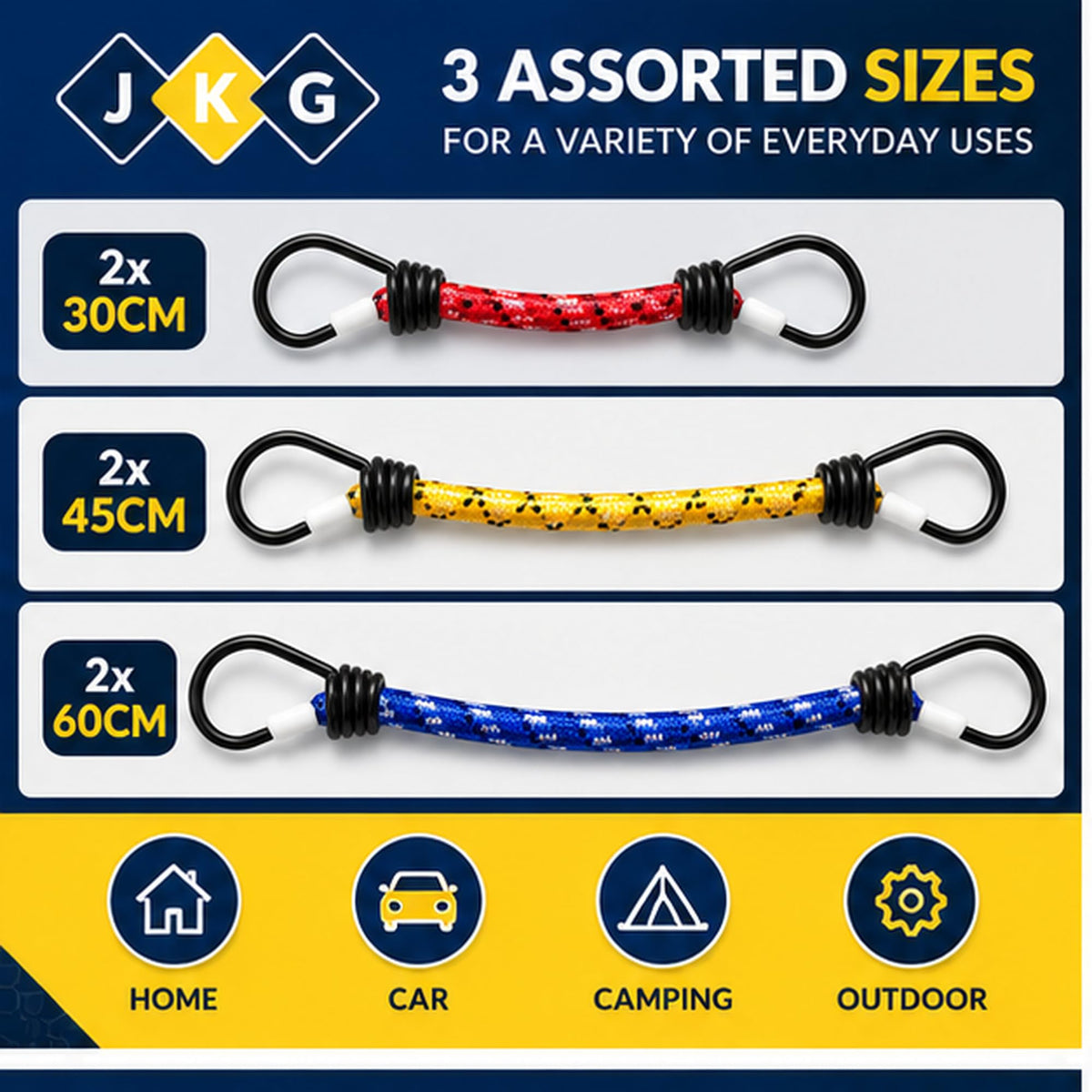 Bungee Cords with Hooks – Pack of 6