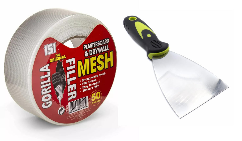 Fibreglass Mesh Tape 50m & Filling Scraper