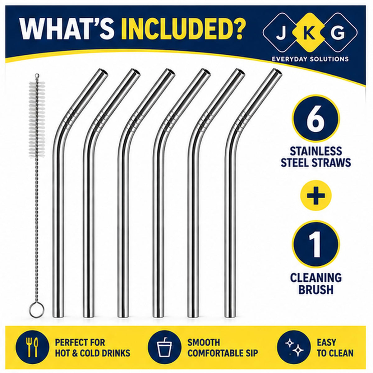 Stainless Steel Straws with Cleaner – Pack of 6