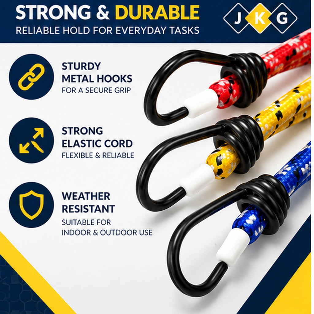 Bungee Cords with Hooks – Pack of 6