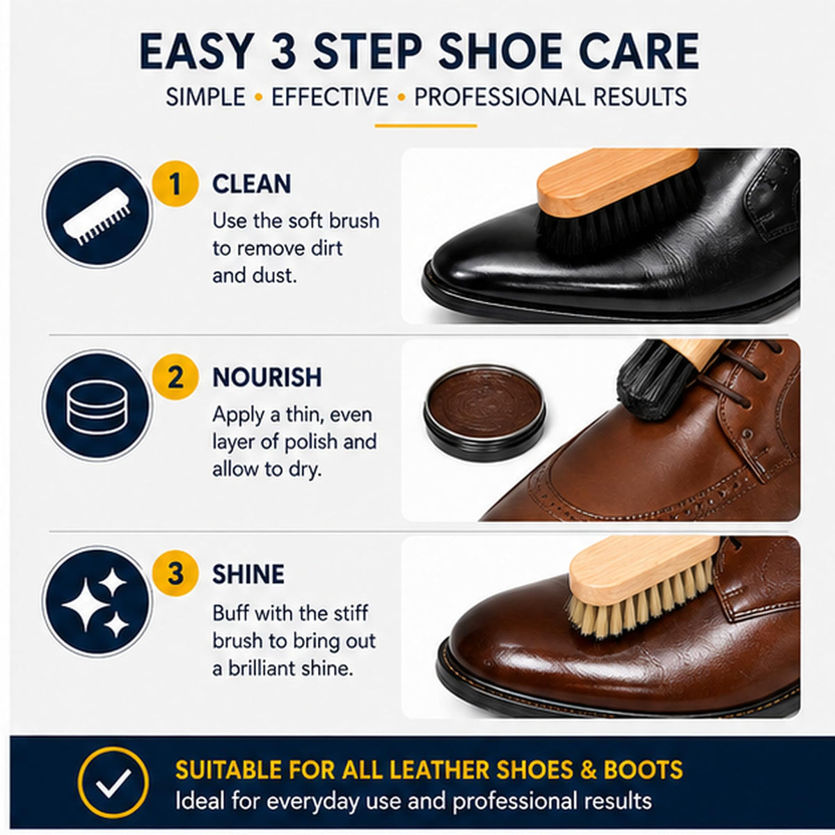Black & Brown Shoe Polish Kit with 2 Brushes