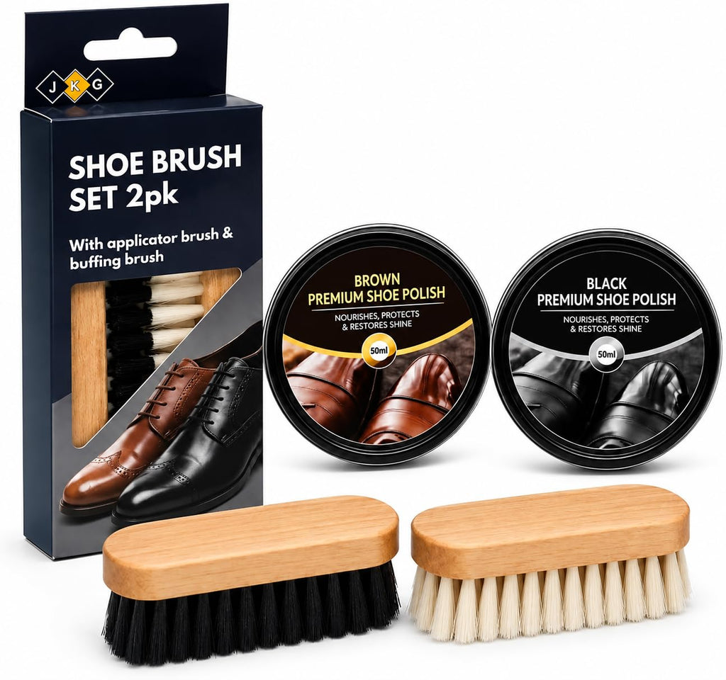 Black & Brown Shoe Polish Kit with 2 Brushes