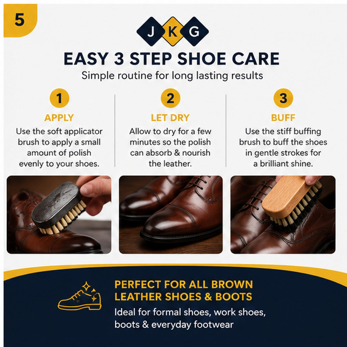 Brown Shoe Polish Kit with 2 Brushes – 50ml