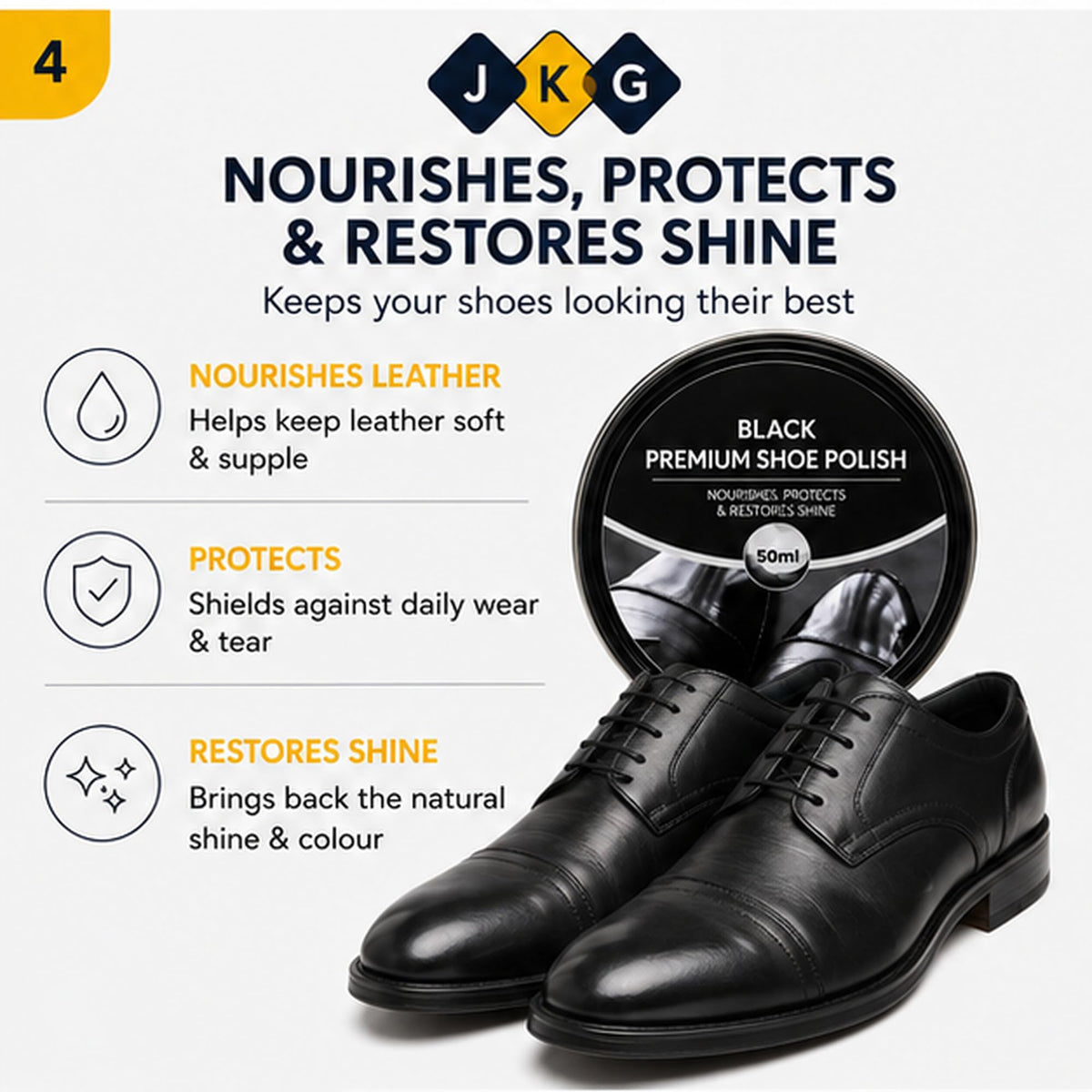 Black Shoe Polish Kit with 2 Brushes – 50ml