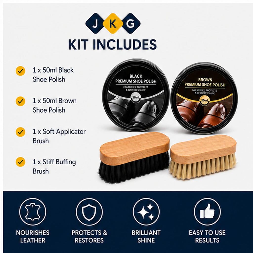 Black & Brown Shoe Polish Kit with 2 Brushes