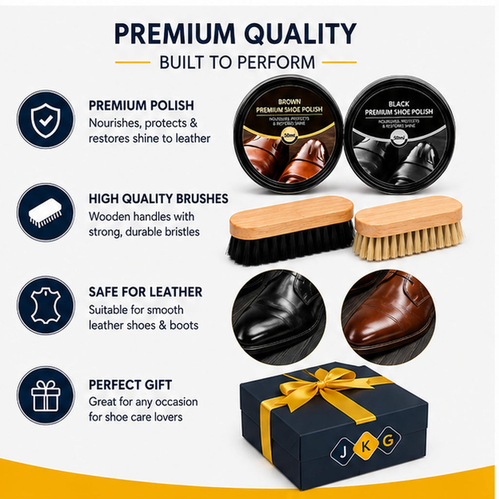 Black & Brown Shoe Polish Kit with 2 Brushes