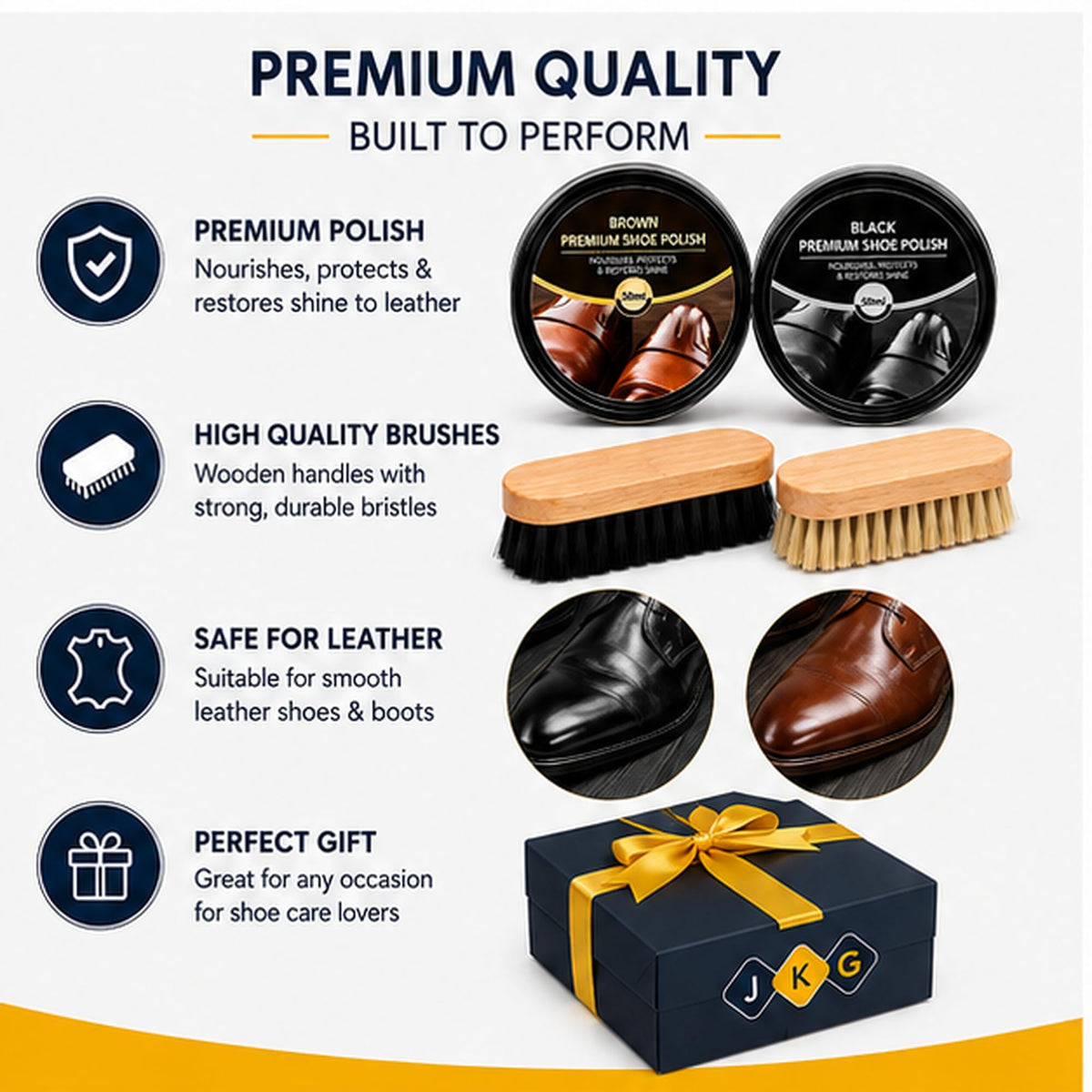 Black & Brown Shoe Polish Kit with 2 Brushes