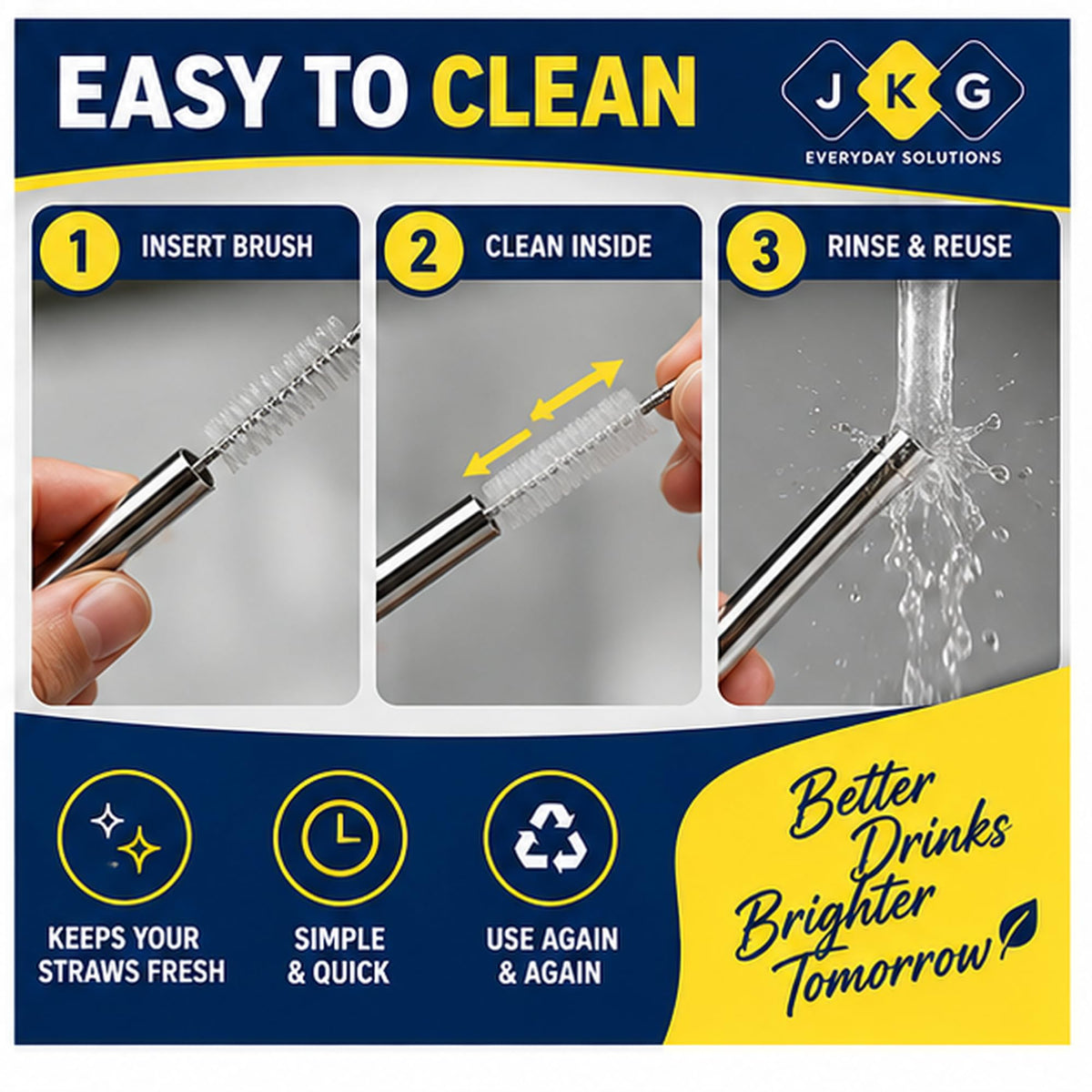 Stainless Steel Straws with Cleaner – Pack of 6