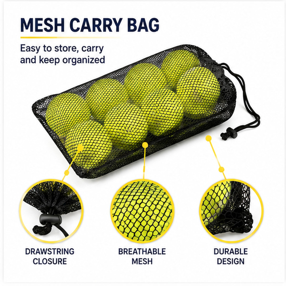 Tennis Balls with Mesh Bag – Pack of 12