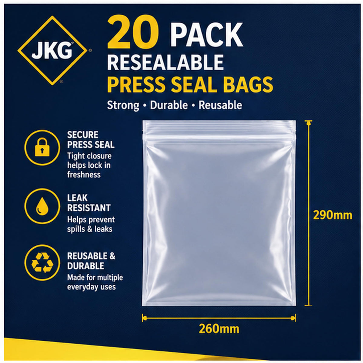 Large Resealable Food Bags – Pack of 20