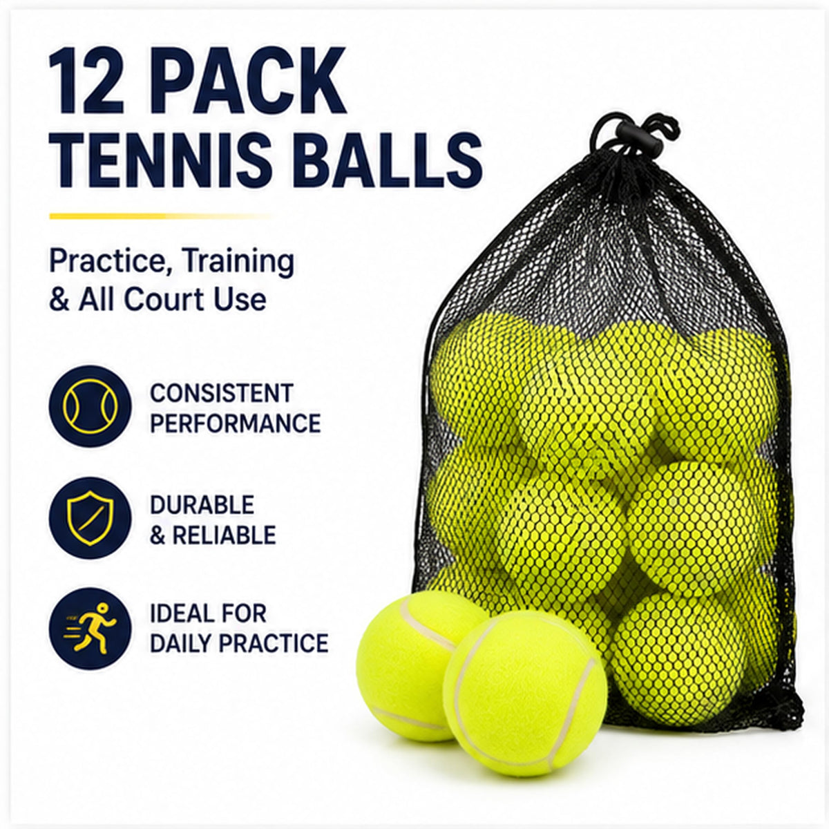 Tennis Balls with Mesh Bag – Pack of 12