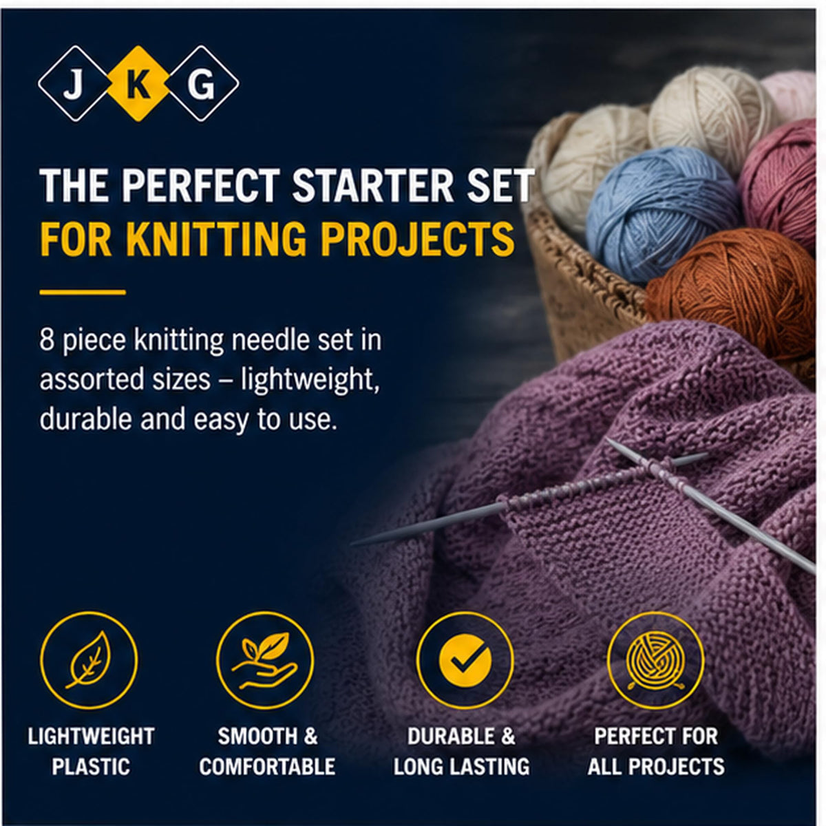 Plastic Knitting Needle Set – 8 Piece