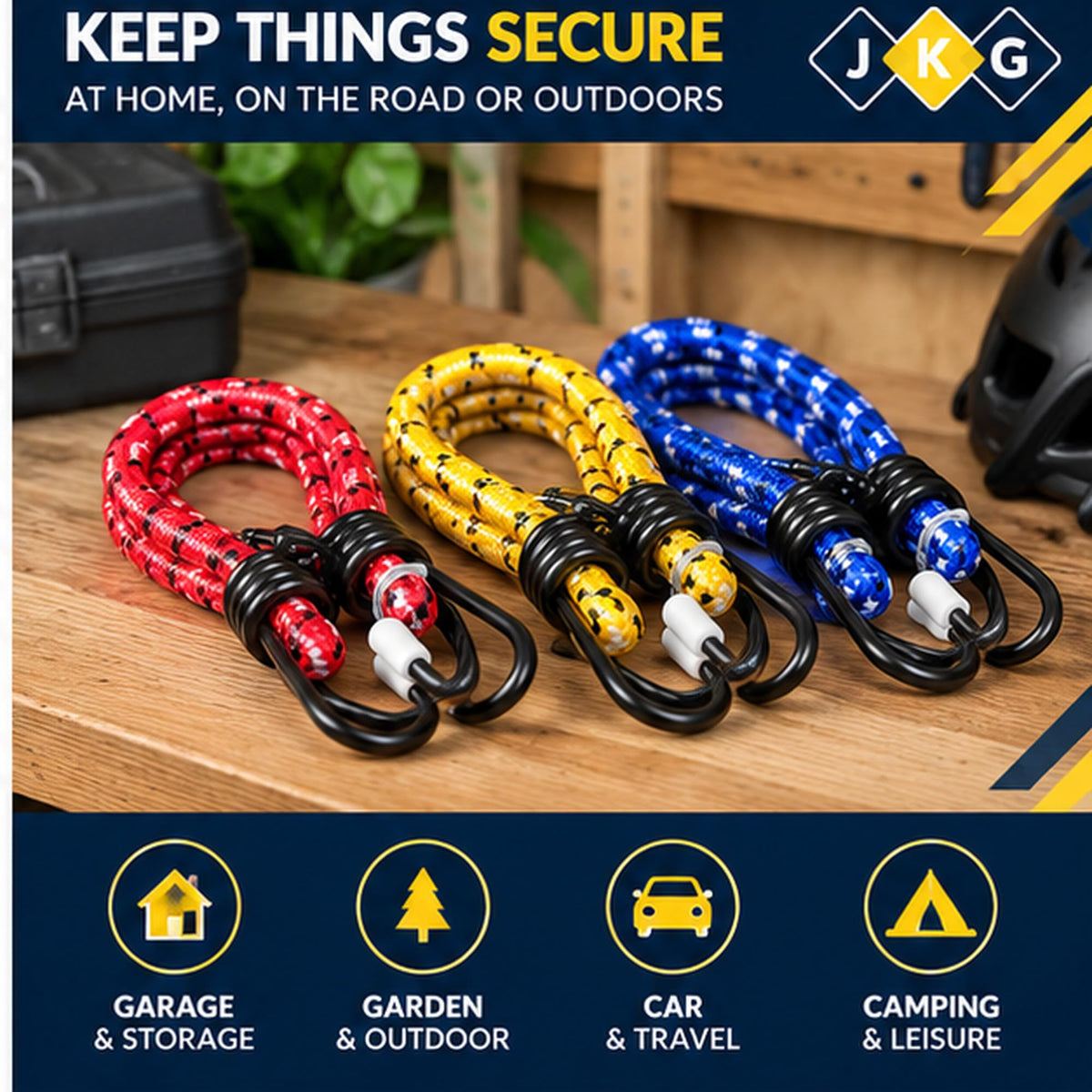 Bungee Cords with Hooks – Pack of 6