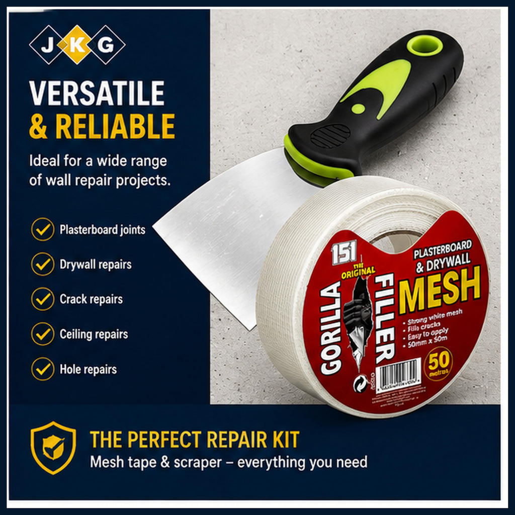 Fibreglass Mesh Tape 50m & Filling Scraper