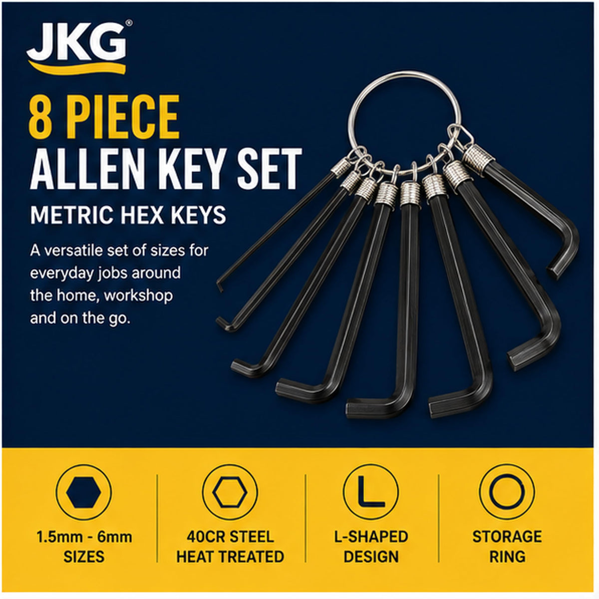 Hex Key Set 1.5–6mm – 8 Piece