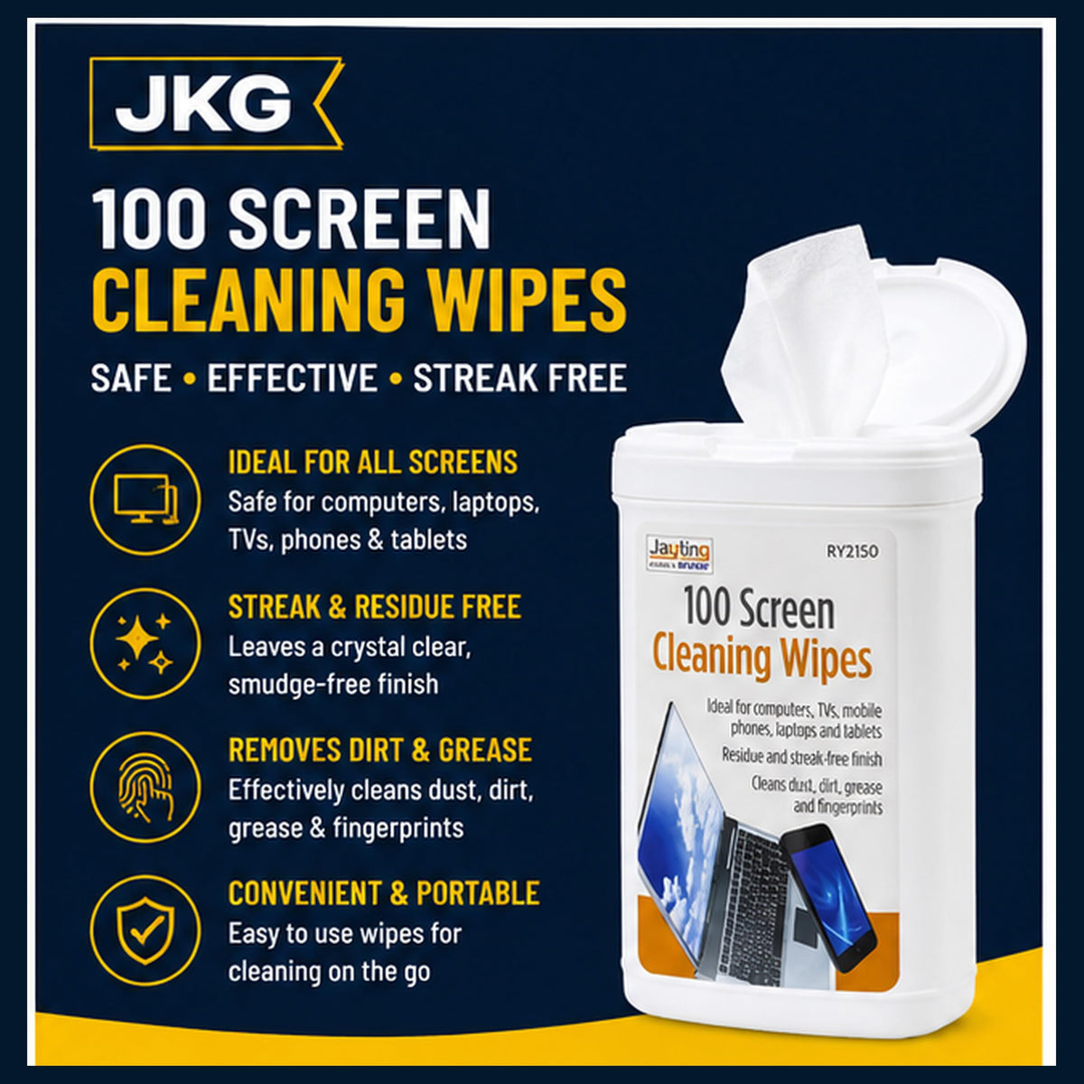 Antibacterial Screen Wipes – Pack of 100