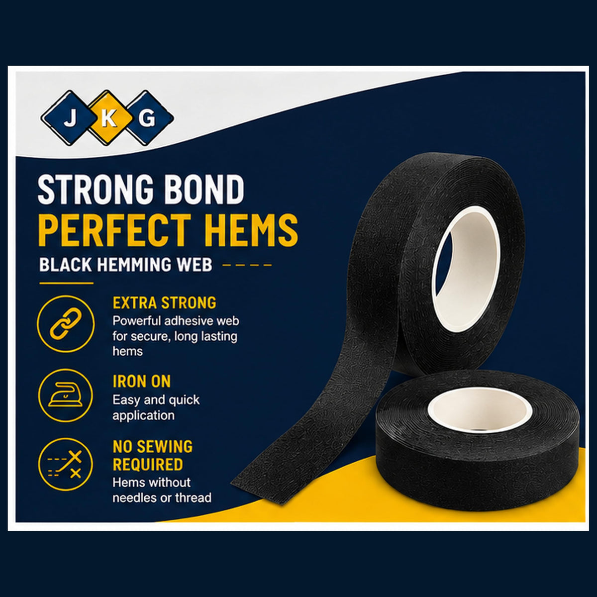 Black Iron-On Hemming Web Tape – 25m x 2cm