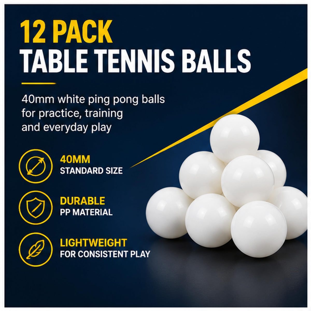Table Tennis Balls 40mm – Pack of 12