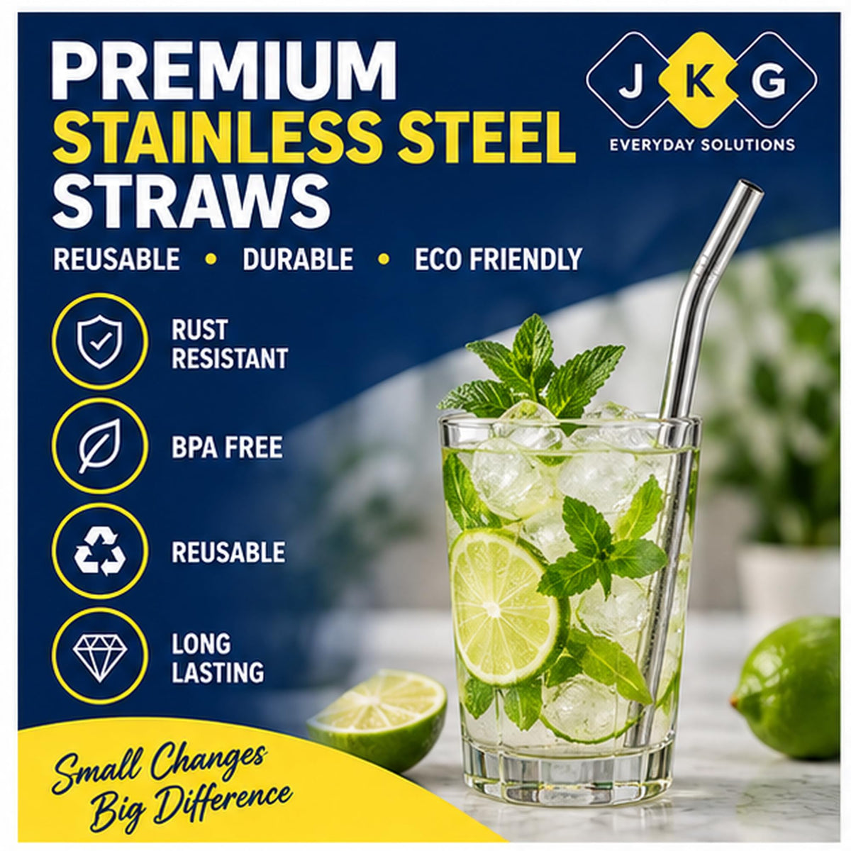Stainless Steel Straws with Cleaner – Pack of 6