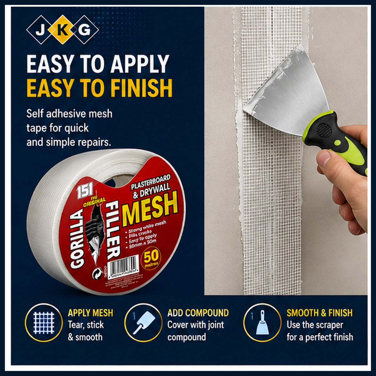 Fibreglass Mesh Tape 50m & Filling Scraper
